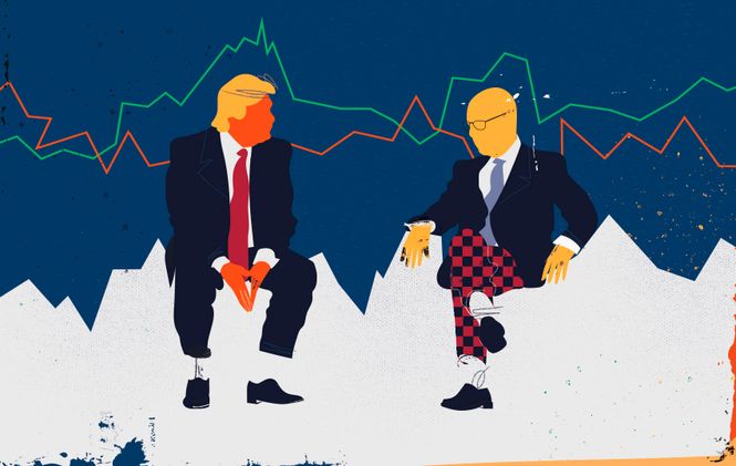 Illustration von Trump und Schwab (mit Globihose)